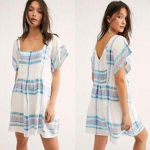 FREE PEOPLE Barcelona plaid metallic mini dress Flowy oversized boho style